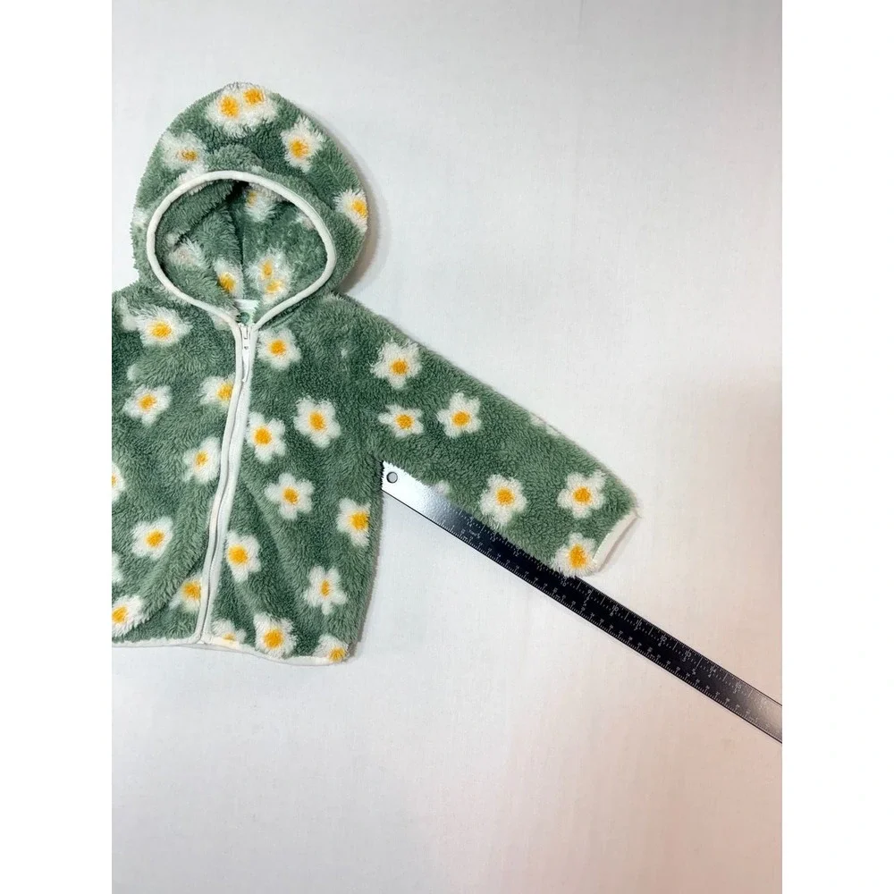 Little Me Baby Girls Green Daisy Fleece Zip Up Hoodie Jacket 24M